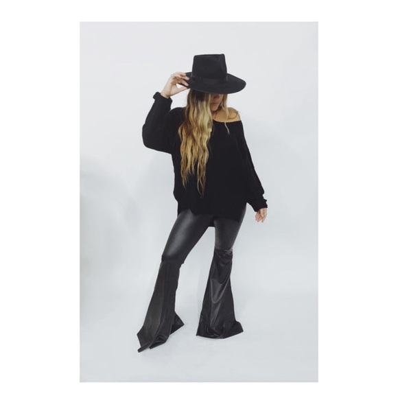 NWT Black Leather Leopard Bell Bottoms - Picture 1 of 7